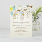 INVITE VAN BLAUW- EN GEEL-BIRDCAGES-ENGAGEMENTGROE KAART (Staand voorkant)