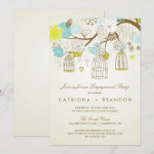INVITE VAN BLAUW- EN GEEL-BIRDCAGES-ENGAGEMENTGROE KAART (Voorkant / Achterkant)