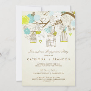 INVITE VAN BLAUW- EN GEEL-BIRDCAGES-ENGAGEMENTGROE KAART