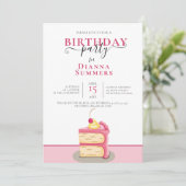 INVITE VAN DE GROTE DAG, PINK CAKE ART KAART (Staand voorkant)