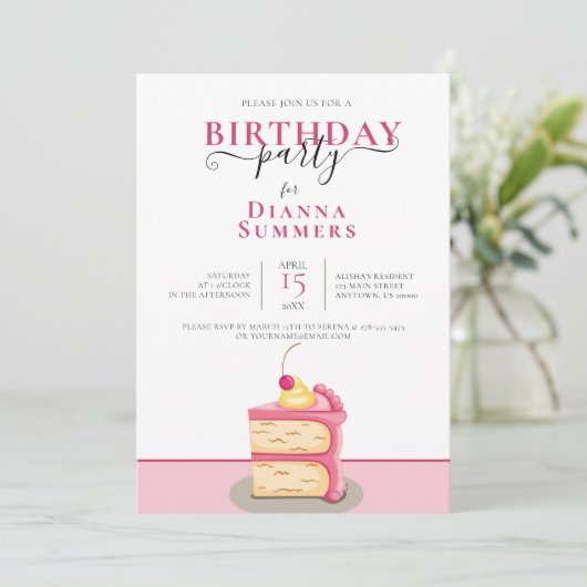 INVITE VAN DE GROTE DAG, PINK CAKE ART KAART (Staand voorkant)