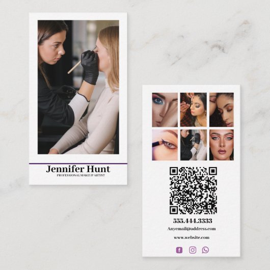 Invloed, minimalistische social media make-up arti visitekaartje (Voorkant / Achterkant)