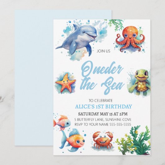 Invoering van het Zee van de eerste verjaardag ond Kaart (Voorkant / Achterkant)