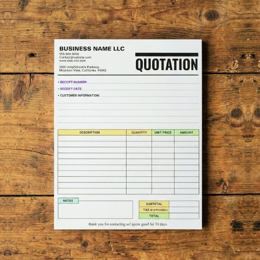 Invoice Form / Sales Receipt | Business Quotation Notitieblok