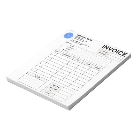 Invoice Order Form & Custom Small Business Logo Notitieblok (Linkerzijde)