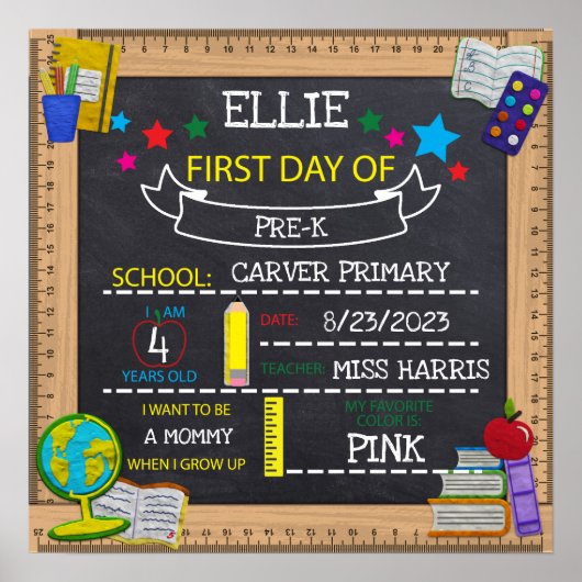 Invulbord voor de eerste dag op de kleuterschool poster (Voorkant)