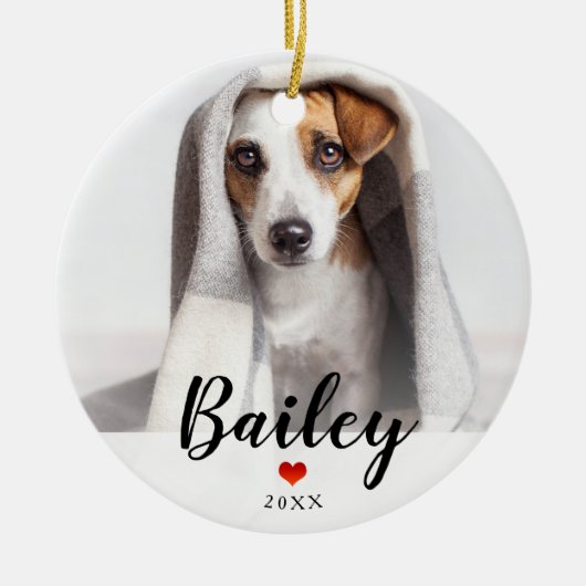 inweefsel | Sweet Red Heart met Honden Foto en Naa Keramisch Ornament (Voorkant)