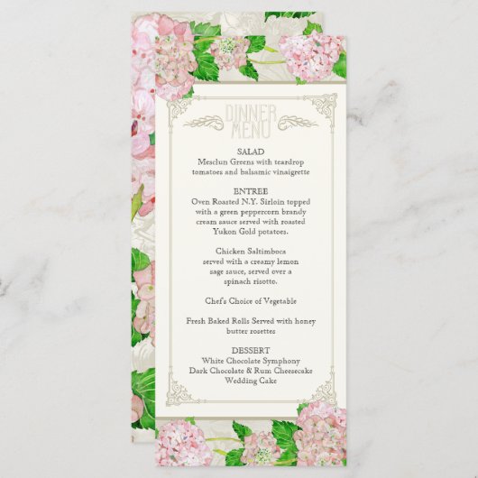 Inwendige menu Roze hydrangea Floral Formele kant (Voorkant / Achterkant)