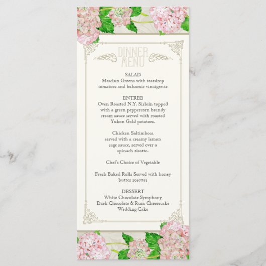 Inwendige menu Roze hydrangea Floral Formele kant (Voorkant)
