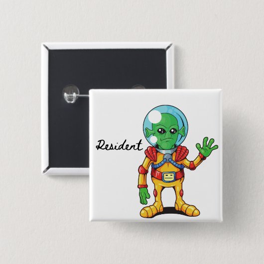 Inwoner Alien pin Vierkante Button 5,1 Cm (Voorkant /achterkant)