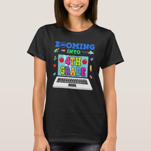 Inzoomen op 4e klas virtueel terug naar school 4e t-shirt (Voorkant)