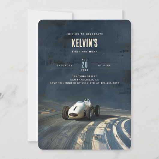 Inzoomen op een:  Race Car Birthday Kaart (Achterkant)