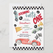 Inzoomen op een snelheid raceauto eerste verjaarda kaart (Voorkant)