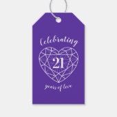 Ioliet trouwjubileum 21e hart paars cadeaulabel (Voorkant)