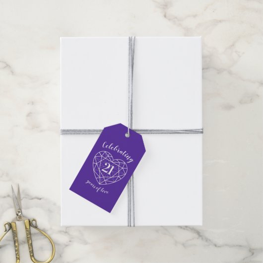 Ioliet trouwjubileum 21e hart paars cadeaulabel (Met Touw)