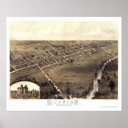 Ionia, MI Panoramic Map - 1868 Poster (Voorkant)