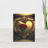 Ionic Gold Heart Roos Romantic Valentijnsdag Kaart (Voorkant)