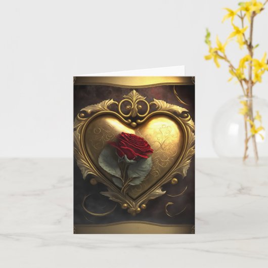 Ionic Gold Heart Roos Romantic Valentijnsdag Kaart (Gele Bloem)
