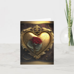 Ionic Gold Heart Roos Romantic Valentijnsdag Kaart