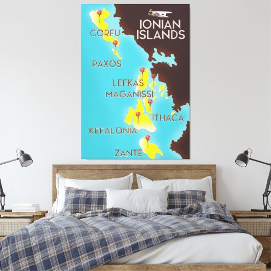 Ionische eilandenkaart poster. canvas afdruk (Insitu (Slaapkamer))