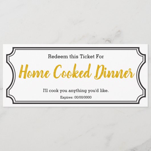 IOU Love Gift Ticket One Dinner bewerkbaar geel Menu (Voorkant)