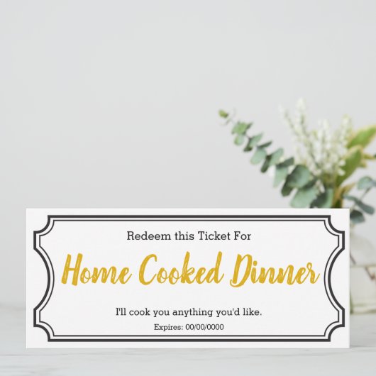 IOU Love Gift Ticket One Dinner bewerkbaar geel Menu (Staand voorkant)