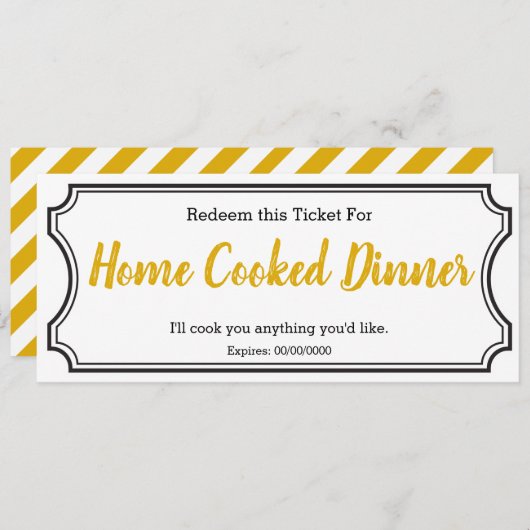 IOU Love Gift Ticket One Dinner bewerkbaar geel Menu (Voorkant / Achterkant)
