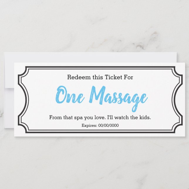 IOU Love Gift Ticket One Massage editable sky blue (Voorkant)