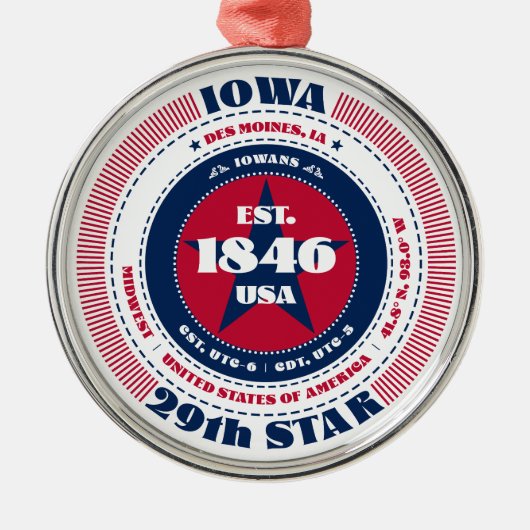 Iowa 29e staat kerstversiering metalen ornament (Voorkant)