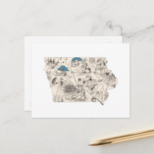 Iowa  Afbeelding Map Antiek Iowan State Chart Briefkaart