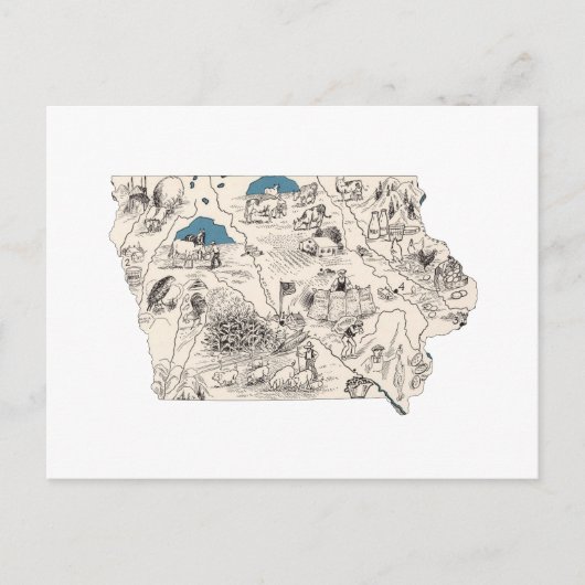Iowa  Afbeelding Map Antiek Iowan State Chart Briefkaart (Voorkant)