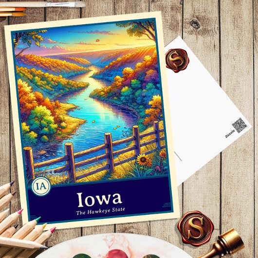 Iowa | Anime Stijl Cel Gearceerde Postkaart