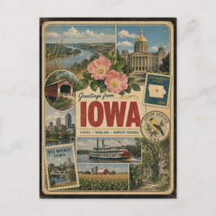 Iowa Authentieke Vintage Stijl Ansichtkaart Briefkaart