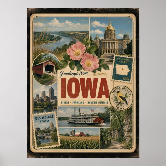 Iowa Authentieke Vintage Stijl Poster (Voorkant)