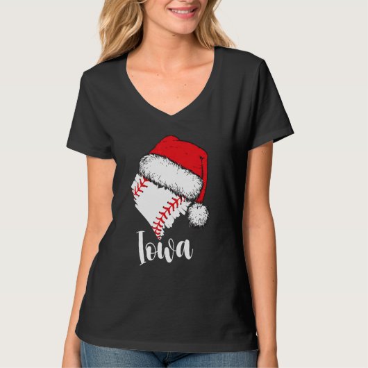 Iowa Baseball Heart Santa Hat Merry Xmas T-shirt (Voorkant)