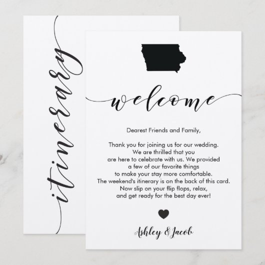 Iowa bruiloft welkomstbrief en reisschema Kaart (Voorkant / Achterkant)