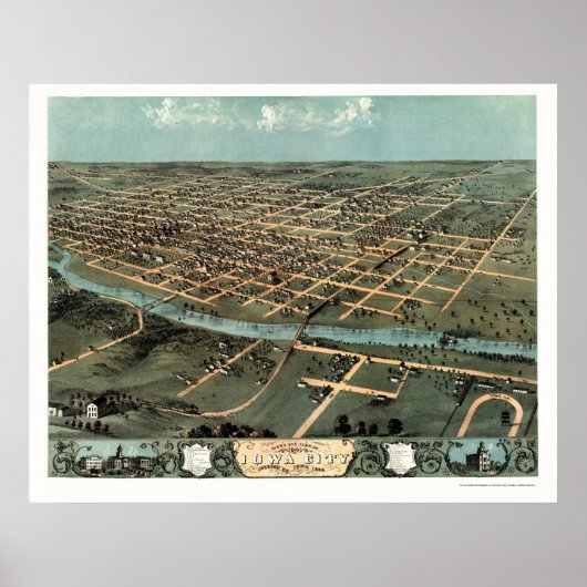 Iowa City, IA Panoramic Map - 1868 Poster (Voorkant)