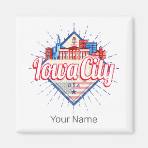 Iowa City Verenigde Staten Retro Skyline  Verenigd Magneet