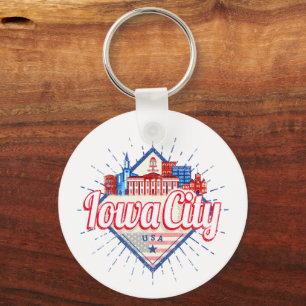 Iowa City Verenigde Staten Retro Skyline Verenigd Sleutelhanger
