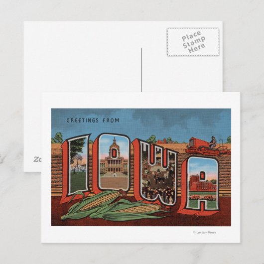 Iowa (Cornfields & Corn) - Grote Letter-scènes Briefkaart (Voorkant / Achterkant)