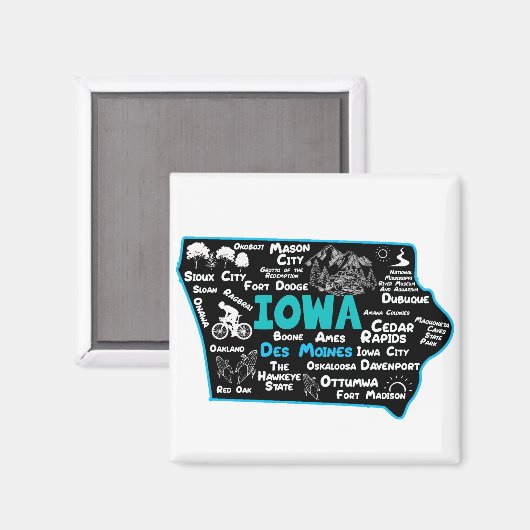 Iowa Des Moines Cedar Rapids, Sioux City, Mason Magneet (Voorkant / Achterkant)