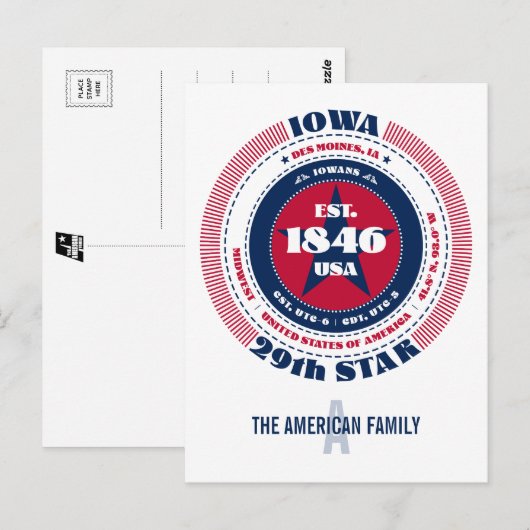 Iowa, Des Moines, IA, Patriottisch, Monogram Briefkaart (Voorkant / Achterkant)