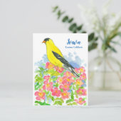 Iowa Eastern Goldfinch Roze Wilde Rozen Briefkaart (Staand voorkant)