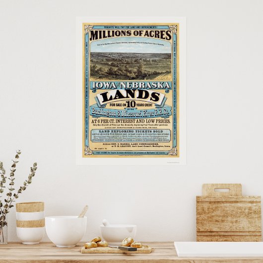 Iowa en Nebraska Land Advertisement 1872 Poster (Keuken)