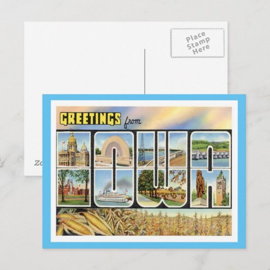 Iowa Greetings uit de Verenigde Staten Briefkaart (Voorkant / Achterkant)