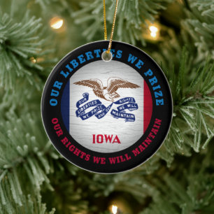 IOWA HAWKEYE STATE FLAG KERAMISCH ORNAMENT