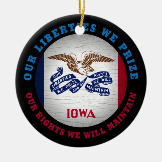IOWA HAWKEYE STATE FLAG KERAMISCH ORNAMENT (Voorkant)