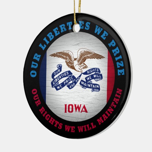 IOWA HAWKEYE STATE FLAG KERAMISCH ORNAMENT (Links)