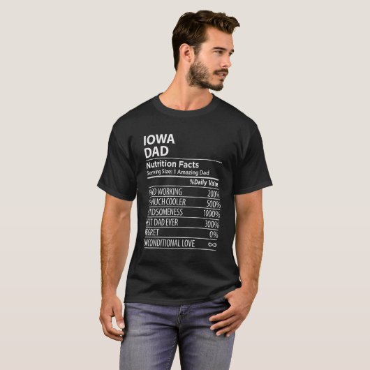 IOWA IA DAD Nutrition Facts Mannen staat VS T-shirt (Voorkant volledig)