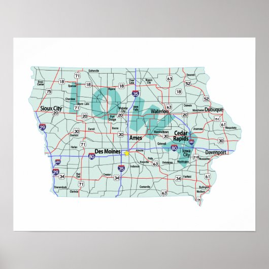 Iowa Interstate Map Print (Voorkant)